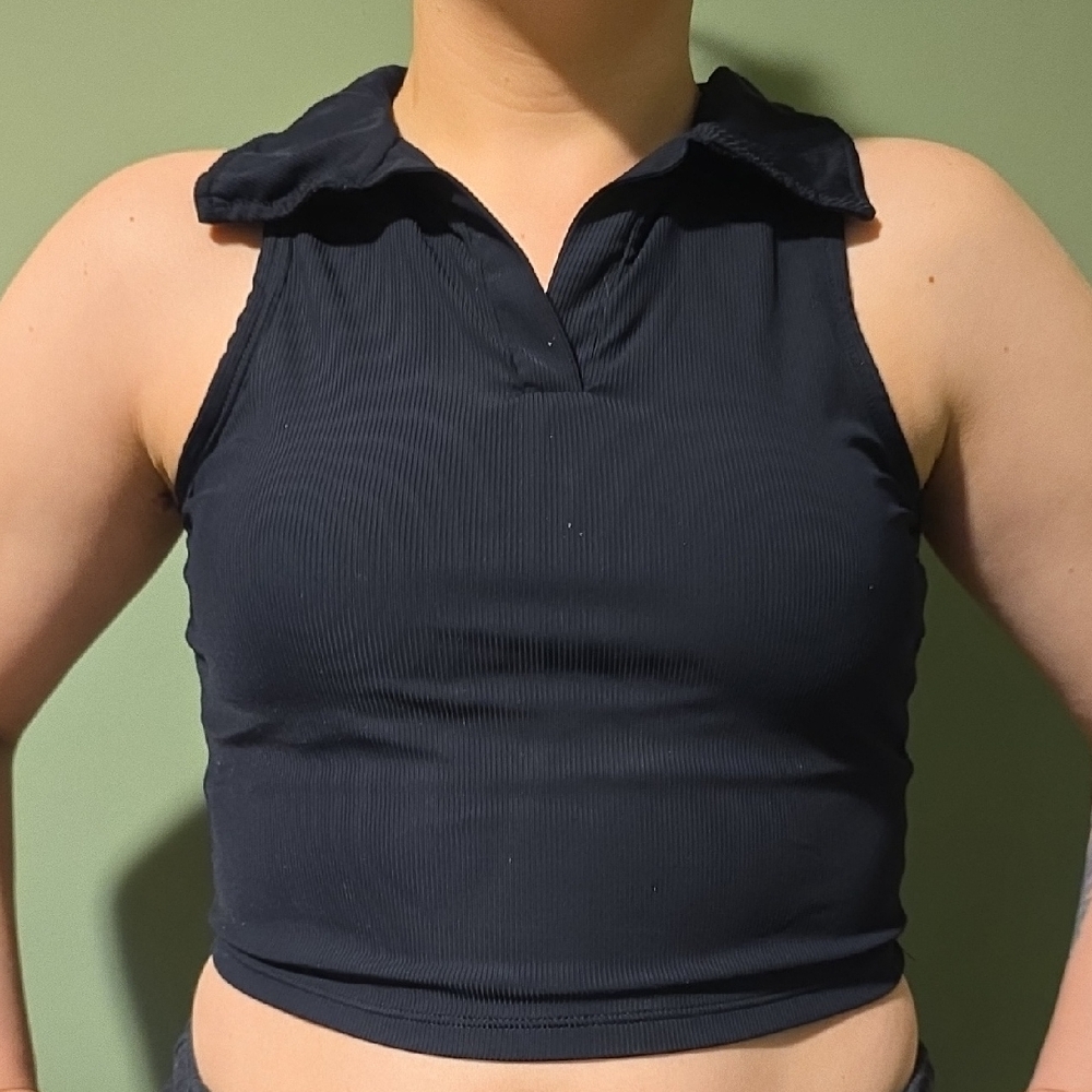 Amazon Black Fitted Crop Polo Tank Top